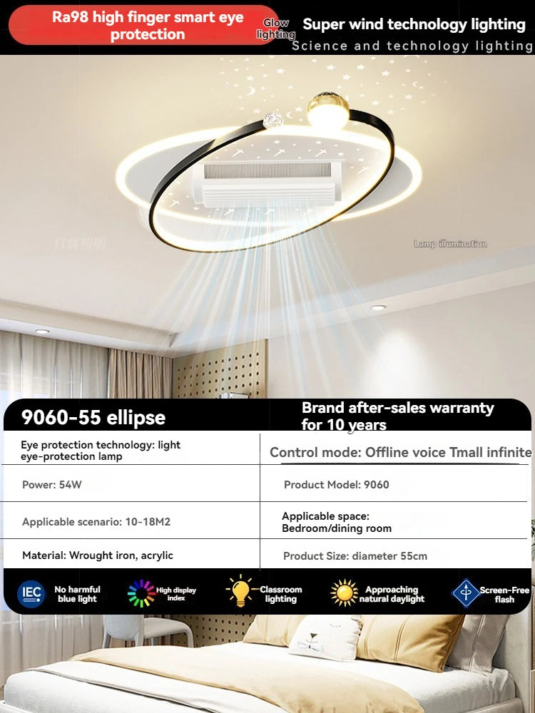 ventilateur moderne led noir blanc doré lumineux salon chambre étude entrée
