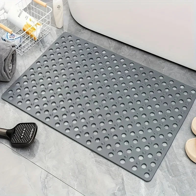 tapis bain douche gris vert perforations anti dérapage moderne salle bain ventilation trous ronds