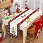 changement saison décoration noël chemin table flocons neige santa clause forêt cerfs motifs géométriques