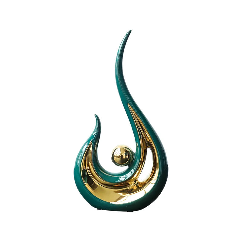 sculpture décorative moderne abstraite nordique cadeau artisanal email céramique forme ondulée boule dorée décoration