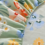 drap housse floral imprimé fleurs colorées moderne elastique oreillers assortis adultes chambre verte blanche