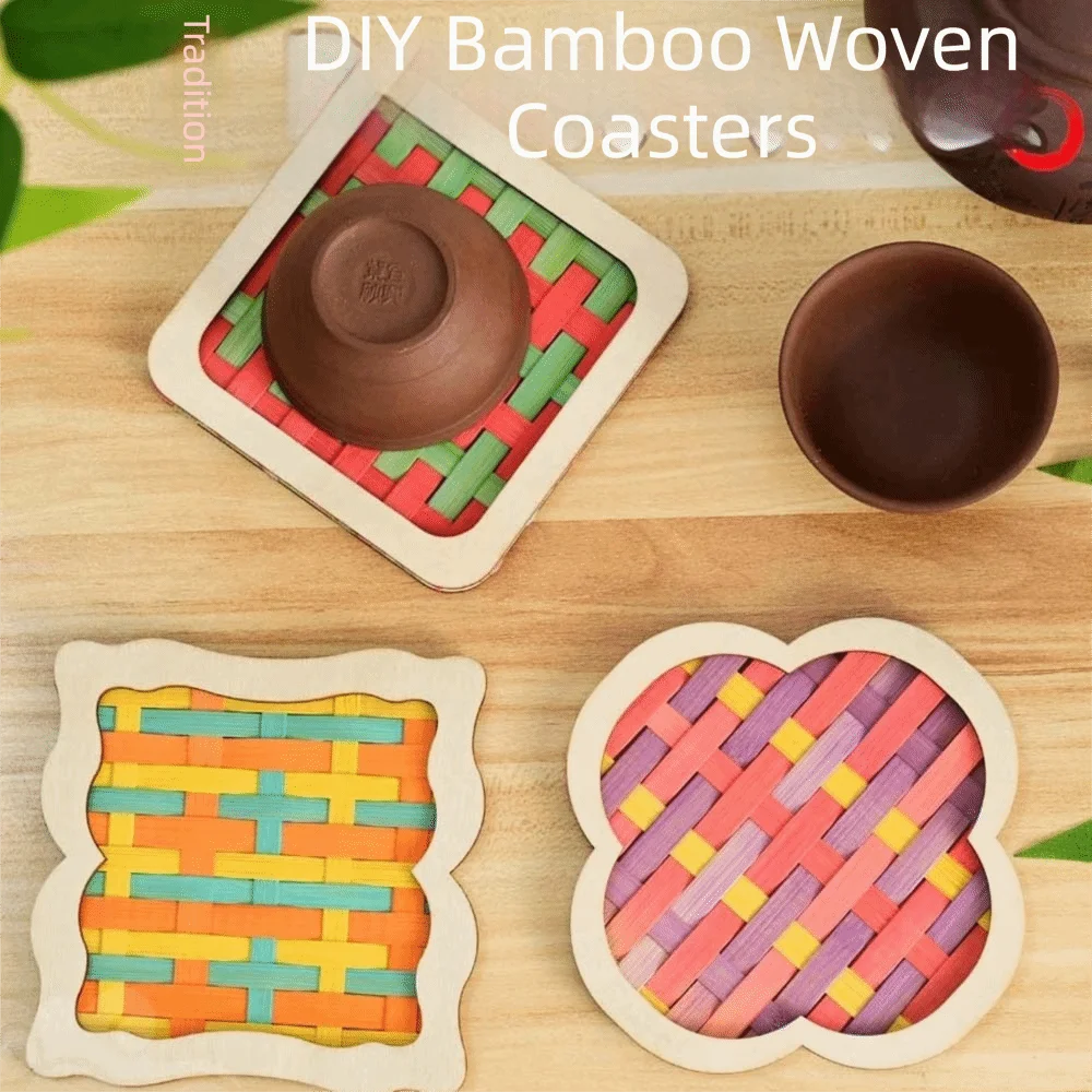 coasters tissés bambou multicolores traditionnels faits main opaques pack diy