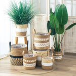 paniers rangement boho blanc rayures naturel bordure noire pliables stockage maison jardin