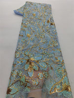 tissu dentelle sequins violet bleu clair floral semi transparent mariage robe soirée