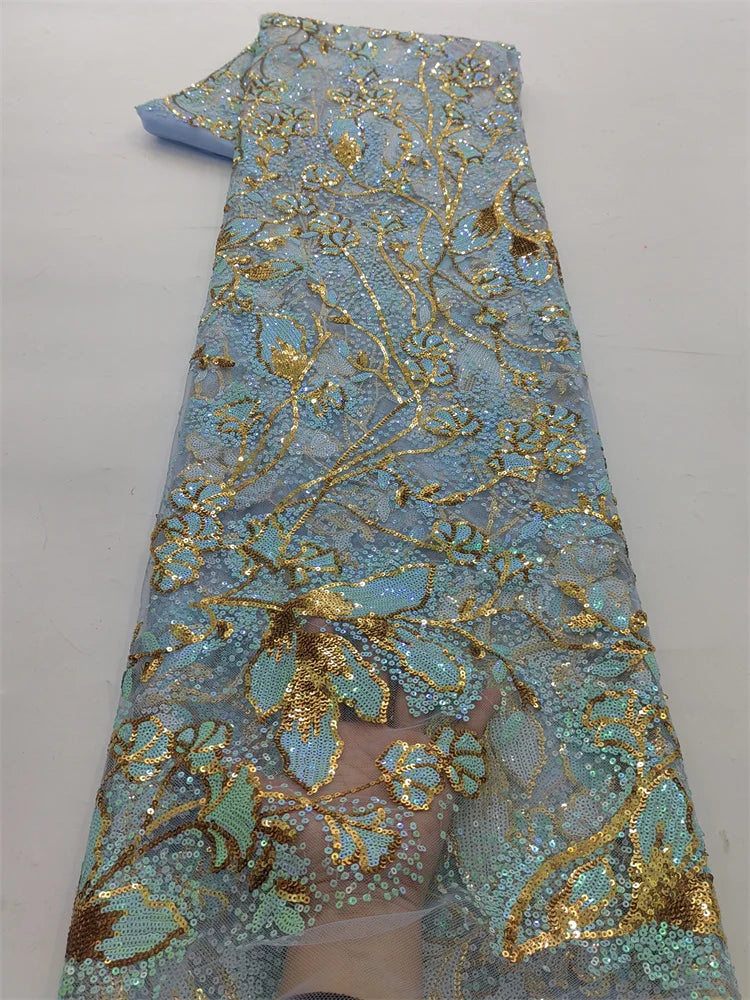 tissu dentelle sequins violet bleu clair floral semi transparent mariage robe soirée