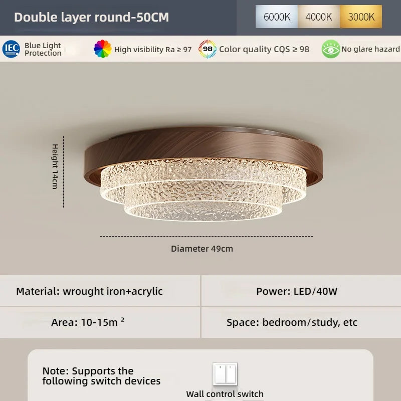 lampe moderne texture bois cristaux dorés noir opacité led tricolore