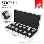 boîte montres moderne 12 slots aluminium noir mousse intérieure poignées métalliques