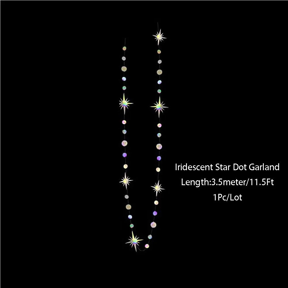 guirlande décorative multicolore stars lunes cercles effet holographique iridescent enfantin cosmique festif