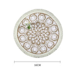 tapis rond boho chic motif floral franges beige clair salon chambre coucher moderne geometrique