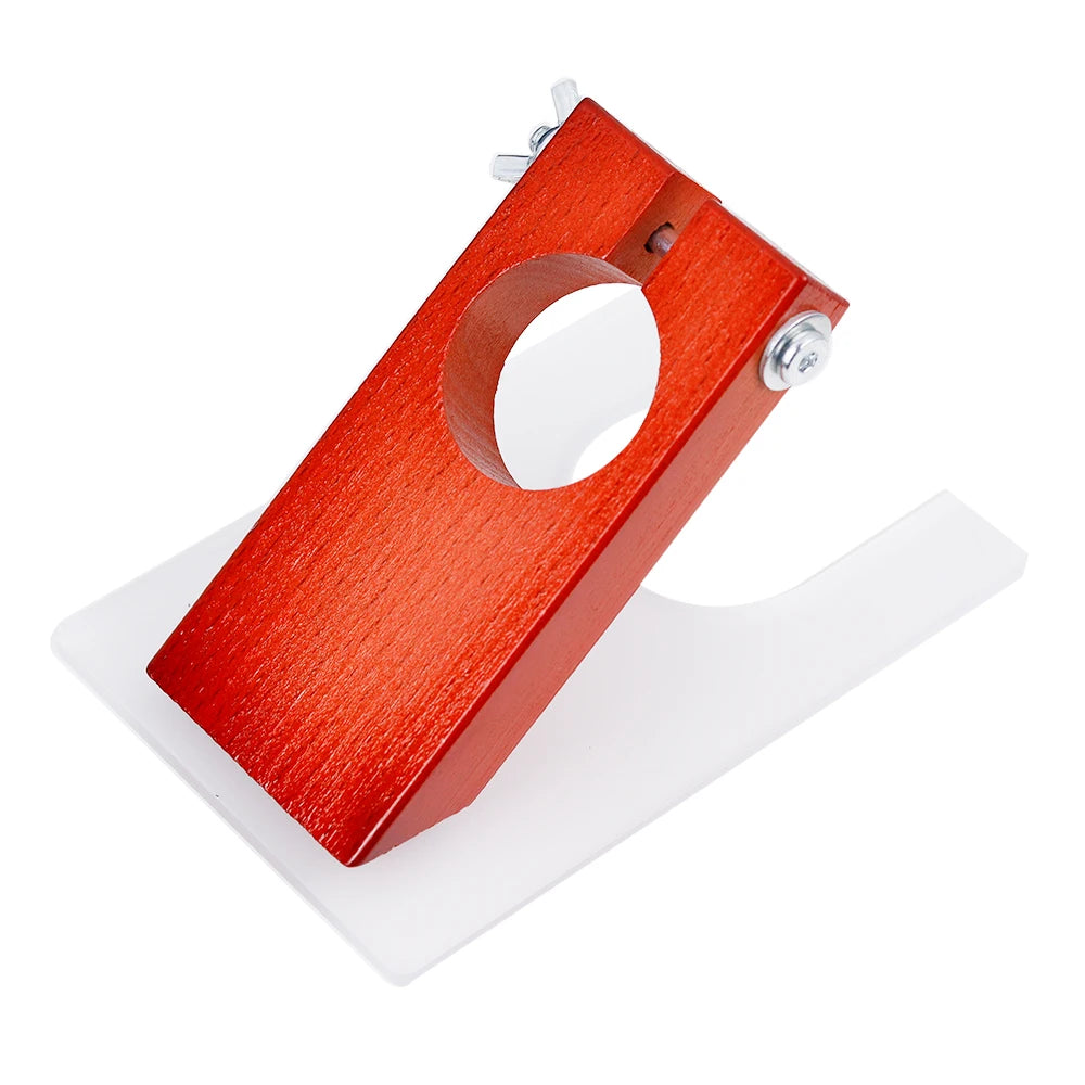 support outil électrique rouge bois clair doré bleu base transparente industriel visserie allen tige