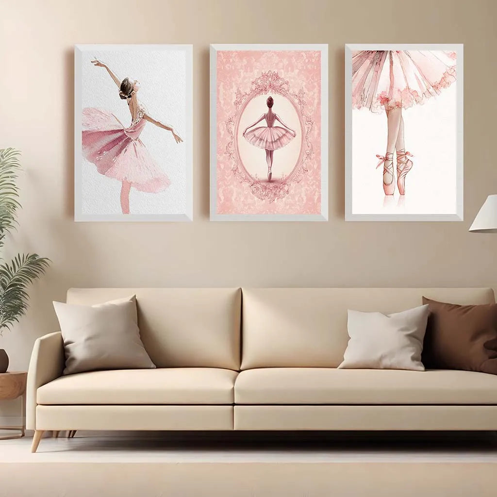 toile danseuse ballet rose clair cadre blanc décoration murale chambre filles abstraction artistique horizontal