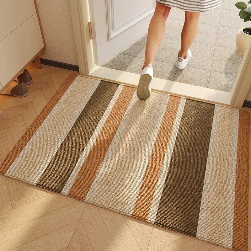 tapis moderne minimaliste polyester feutre rayures abstrait beige marron gris 40x60cm 50x80cm
