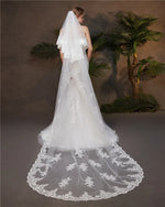 voile mariée classique blanc broderie florale bord dentelle translucide femme adulte