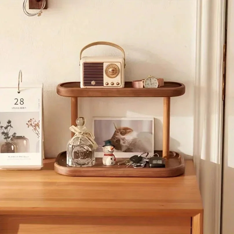 étagère bois moderne deux niveaux rangement miroir radio cactus fleur succulente bougiestylo bloc notes