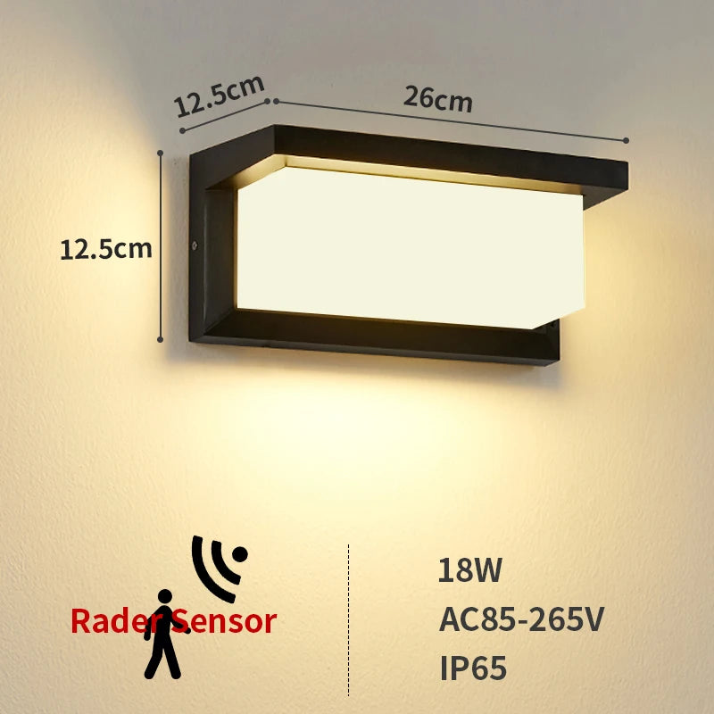 éclairage extérieur led applique murale moderne radar ip65 noir hydrofuge 18w 30w