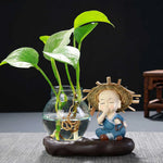 vase verre transparent plante figurine monks artisanal décoration table maison étude balcon living room