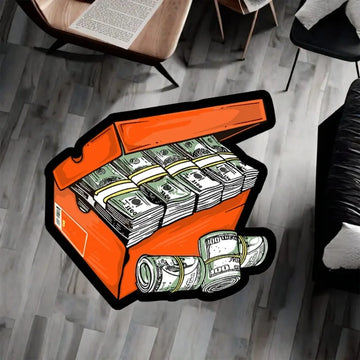 tapis orange main billets dollar cartoon antidérapant polyester moderne résistant décoloration