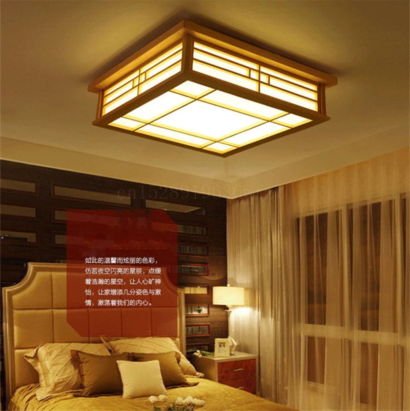lampe bois naturel clair panneaux translucides moderne oriental lumière led
