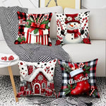 coussin décoratif noël carreaux rouge blanc flocon neige bonhomme neige guirlande sapin 45cm 45cm