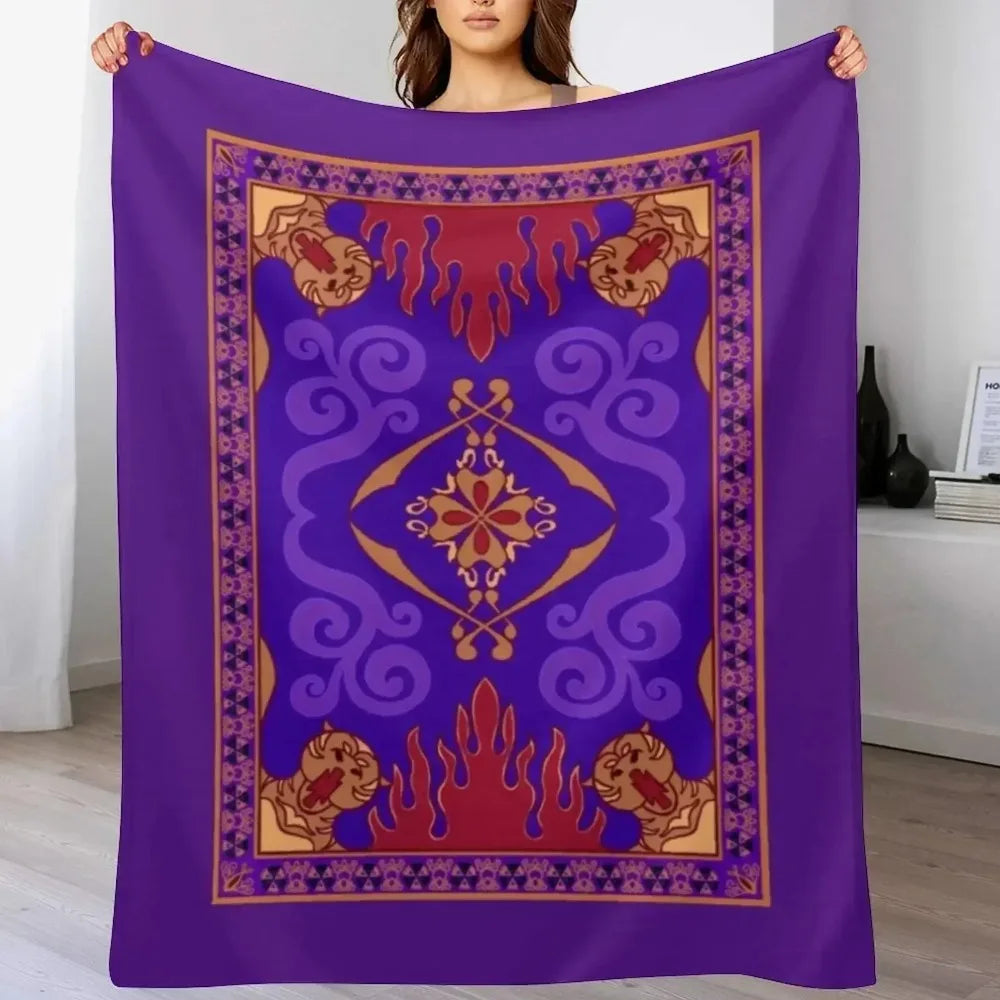 couverture tissu polaire motif ethnique violet beige rouge moderne grande taille douce