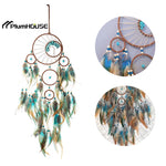 attrape rêves ethnique attrape rêves boho chic plumes fil raphia marron bleu blanc