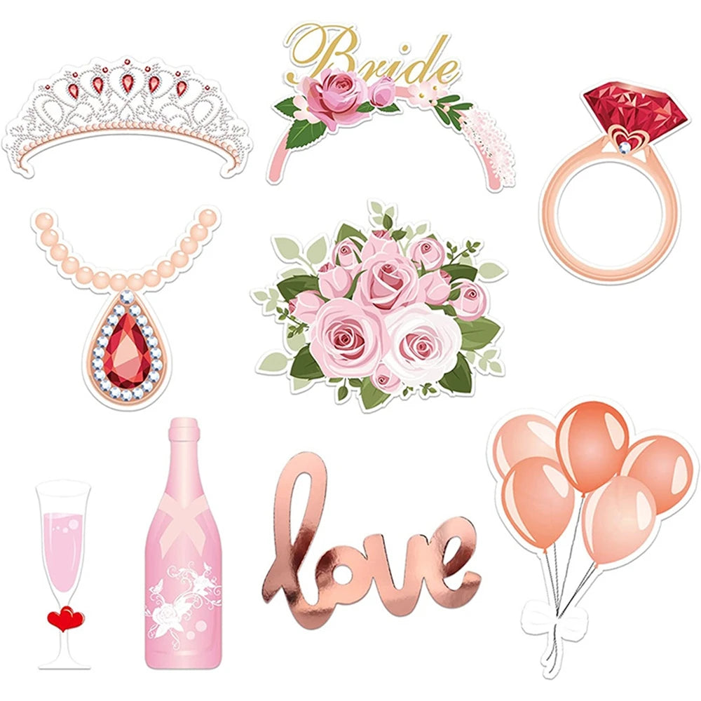accessoires photobooth mariage fleurs coeurs bachelorette party décorations festive modernes