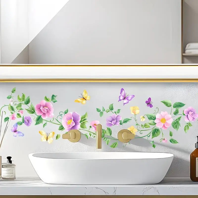 stickers muraux multicolores fleurs papillons champignons illustration intérieure amovibles autoadhésifs decoration maison