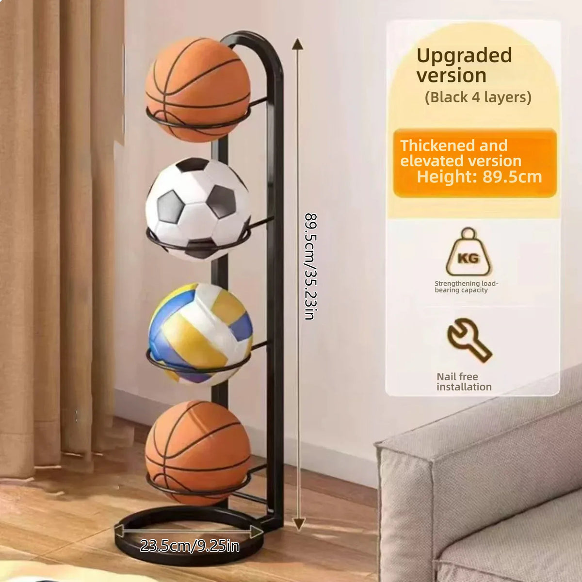 support balles sport noir moderne adhésif basketball football volley ball rangement garage