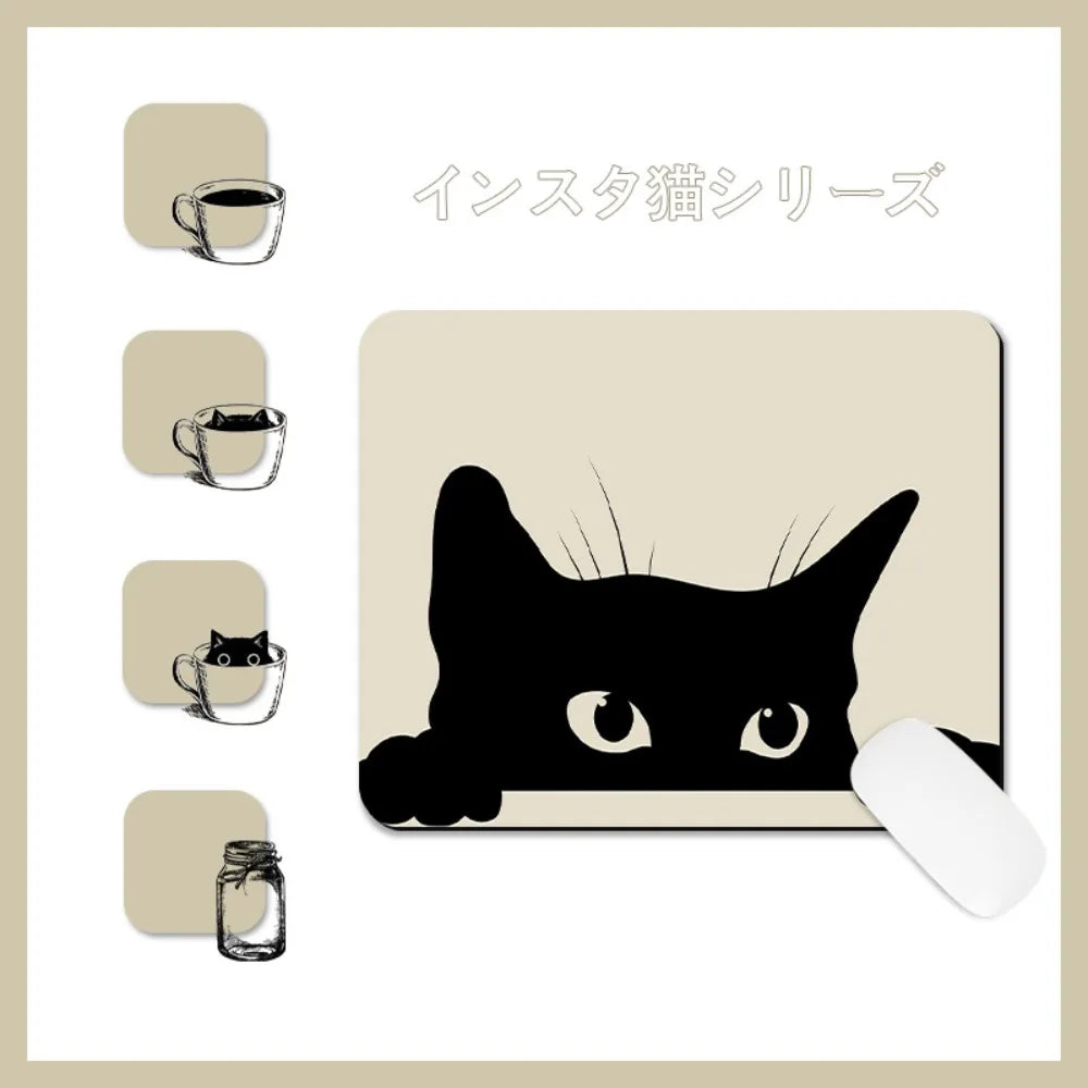tapis souris chatons noirs dessin animé fond beige antidérapant caoutchouc imperméable
