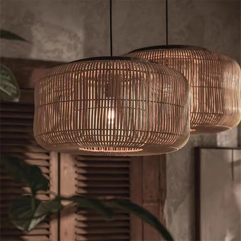 lampe suspendue rattan moderne ampoule filament noir beigeclair chambre salonhôtel