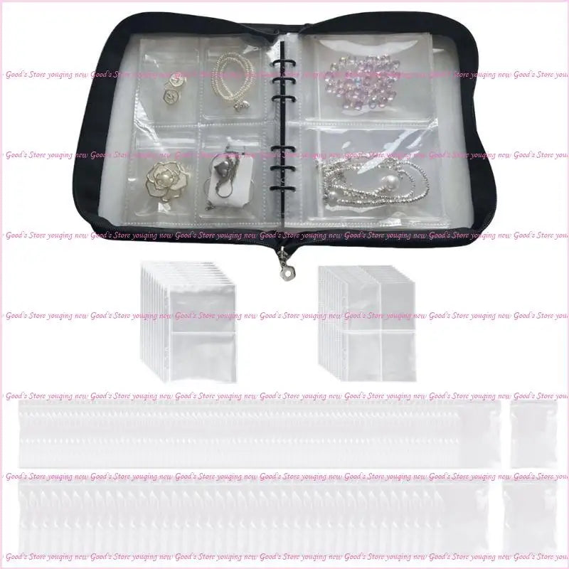 porte bijoux noir transparent compartiments individuels rangement boîtes supplémentaires glissières sacs organisation bijoux zippered