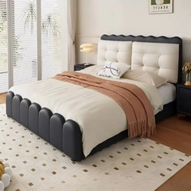 lit moderne simili cuir capitonné beige marron noir tiroirs intégrés