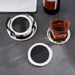 sous verres ronds antidérapants acier inoxydable moderne élégants support rangement bois grainé texturés transparents