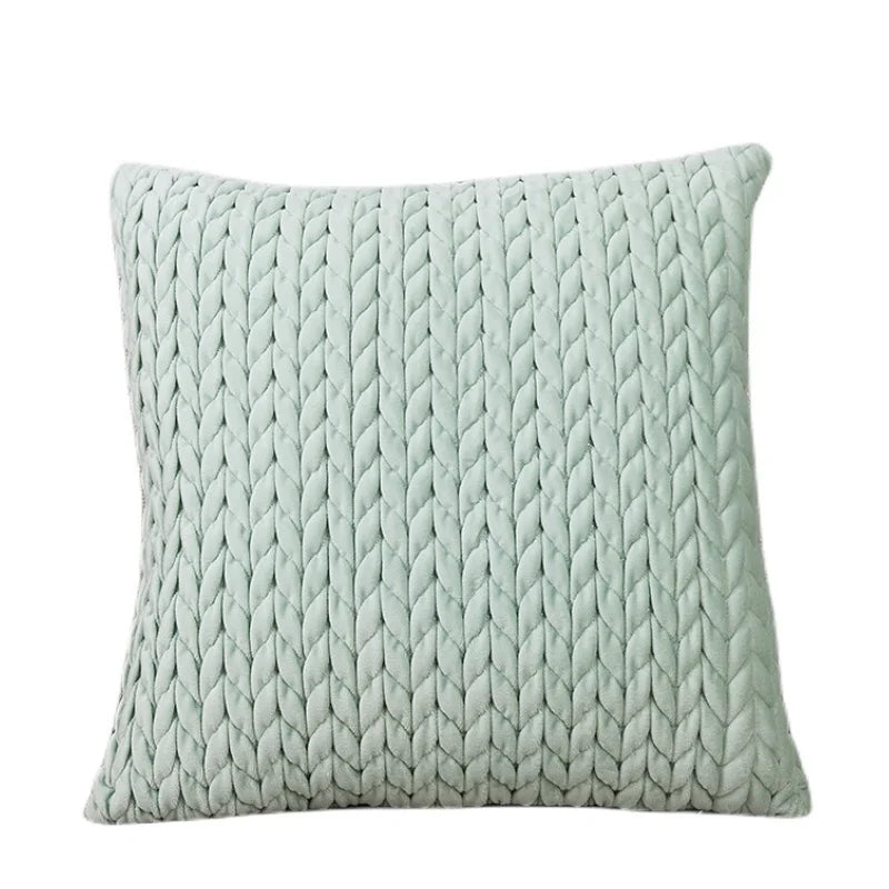 taies d'oreillers carrées polyester coton motif tissé relief modernes vert foncé gris rose pastel