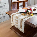 chemin table rustique motif géométrique pompons colorés tissage coton polyester farmhouse decoration