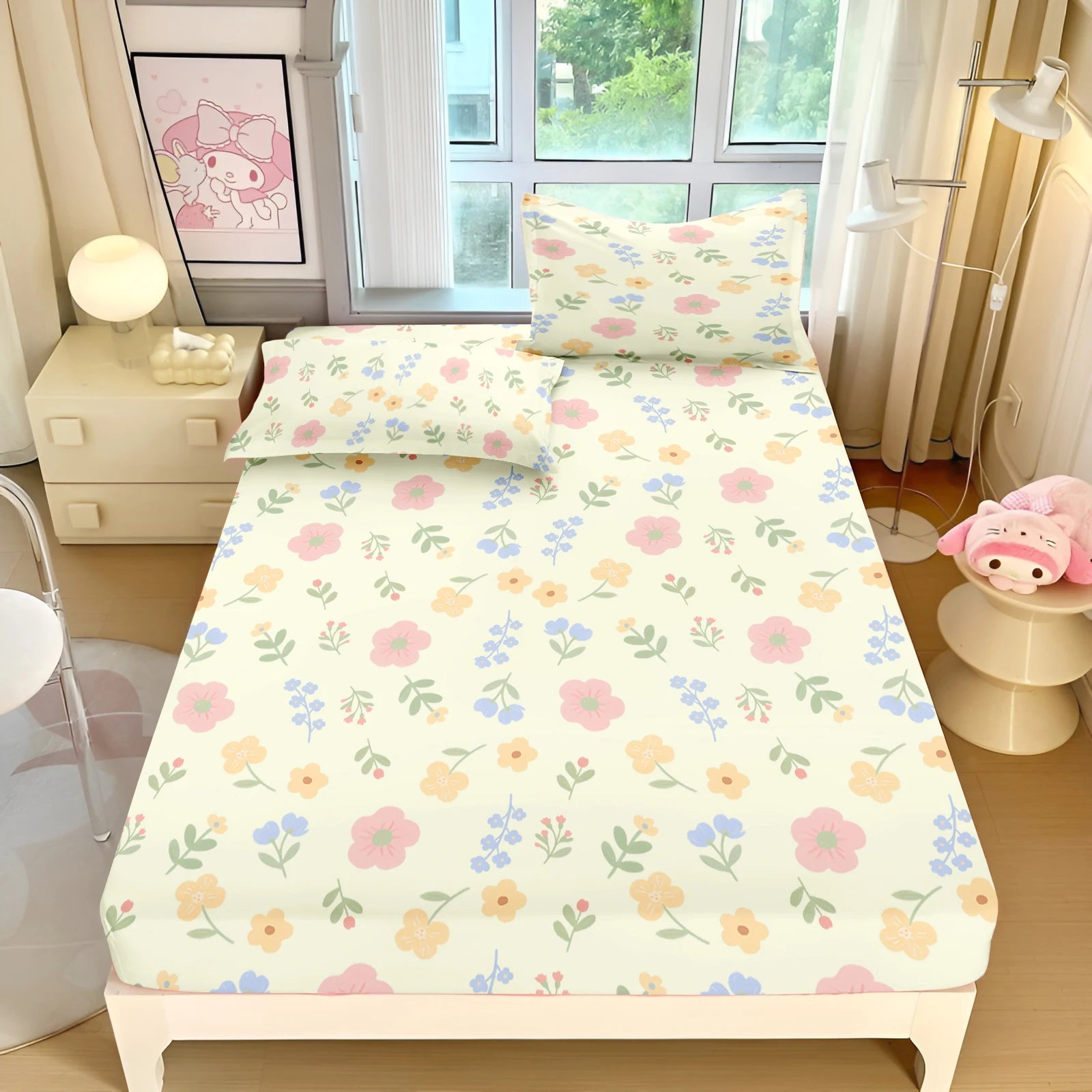 Drap housse fleuri pour lit