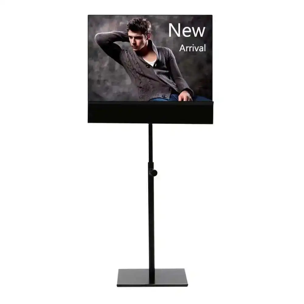 support publicitaire moderne inclinable vis fixe noir blanc or argent matériaux métal rectangle