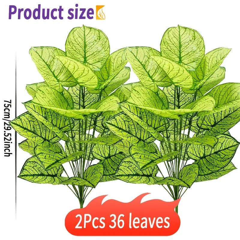plantes artificielles feuilles vertes pots bleus blancs décoration extérieure résistante UV tropical 75cm anniversaire