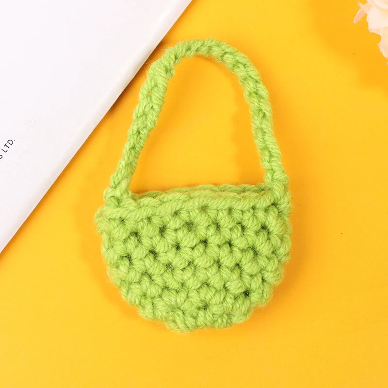 sac main miniature blanc marron texture tissée poignées détachables accessoire poupée classique simple 12