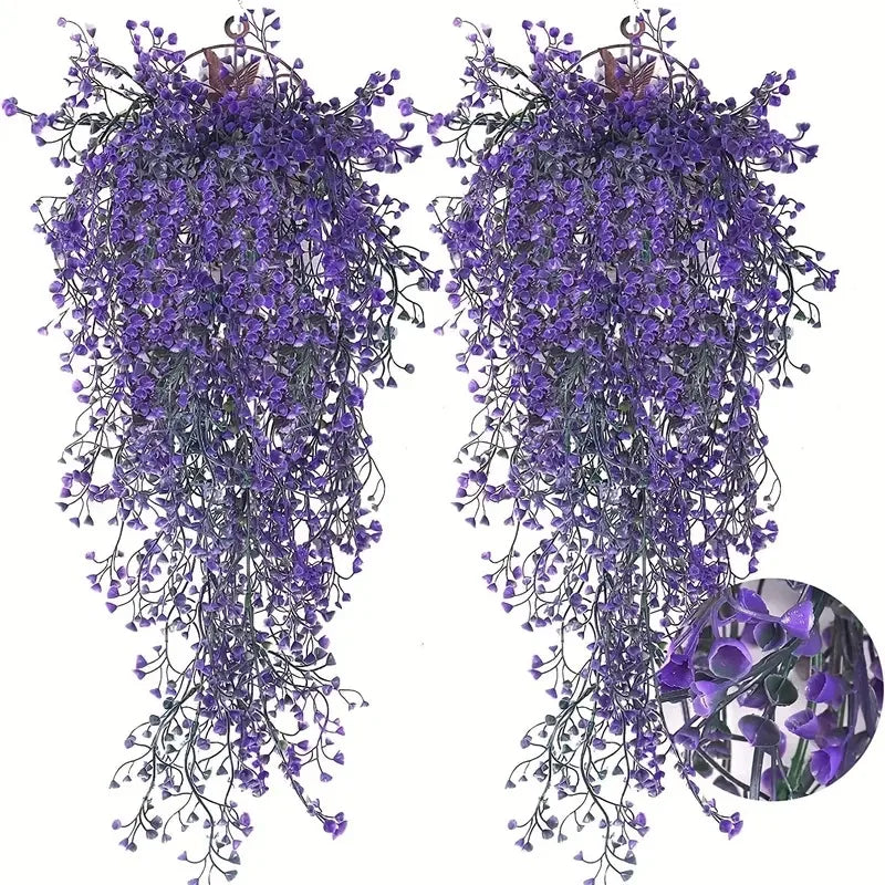 décoration extérieure moderne bouquet artificiel violet vert feuilles fleurs suspendu 80cm