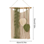 tapisserie murale macramé vert beige jaune feuilles franges bohème fixations murales
