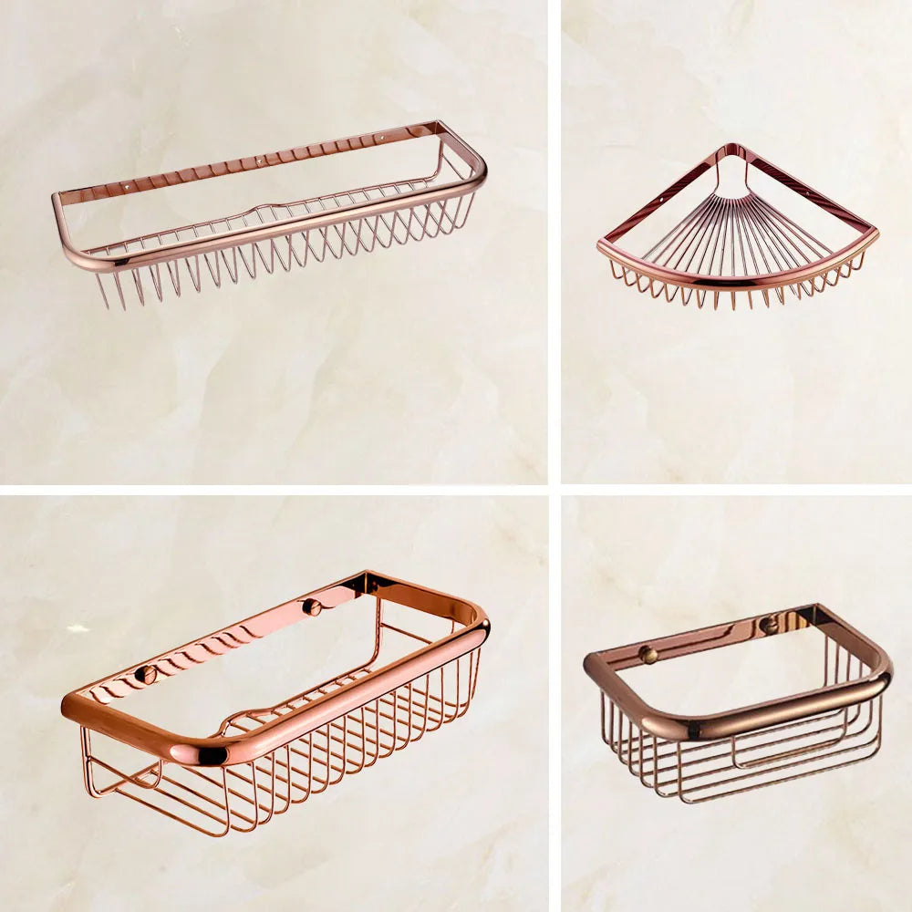 paniers salle bain rose doré filet métallique moderne
