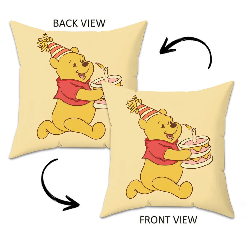coussin decoratif winnie ourson jaune blanc plaid cartoon eco friendly 30x30cm 40x40cm 45x45cm 50x50cm