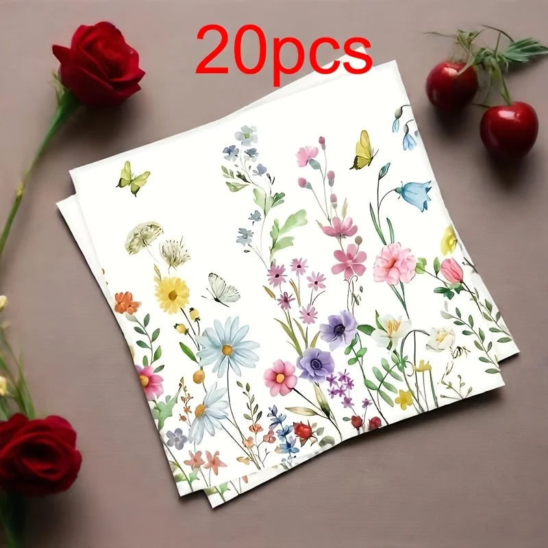 serviettes multicolores fleurs décoratives festives happy birthday anniversaire noël mariage transparentes table festive