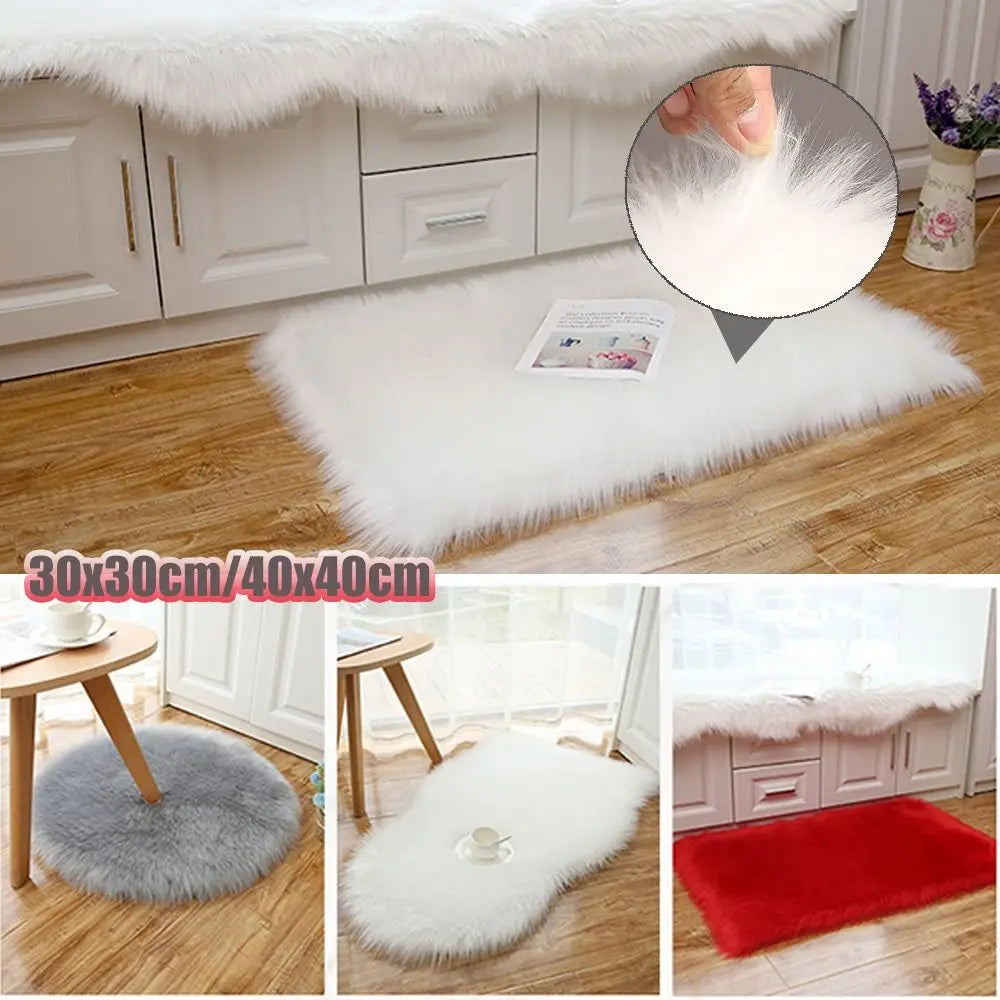 tapis fausse fourrure blanc gris moderne 30x30cm 40x40cm doux salon chambre coucher