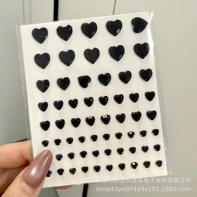 sticker 3d noir coeurs étoiles gouttes adhésif décoratif enfants ongles carnet visage