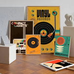 affiches murales vintage rétro disques vinyle illustration cassette audio chambre décoration noire orangée