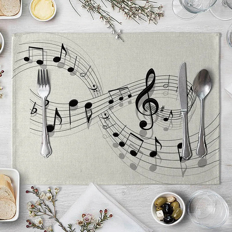 serviettes table moderne notes musicales beige clair tissu lin respectueux environnement