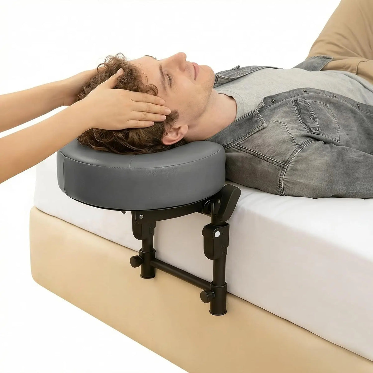 coussin tête massage mousse mémoire forme support métallique réglable matelas gris noir facial intégré