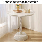 table basse moderne blanche ondulée spiralée tasses thé biscuits déco coquillage angel figurine